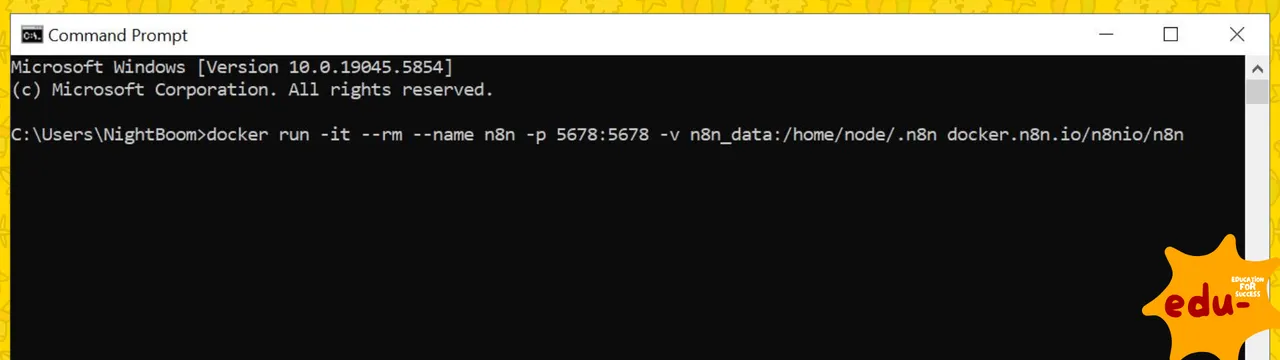 docker run -it --rm --name n8n -p 5678:5678 -v n8n_data:/home/node/.n8n docker.n8n.io/n8nio/n8n